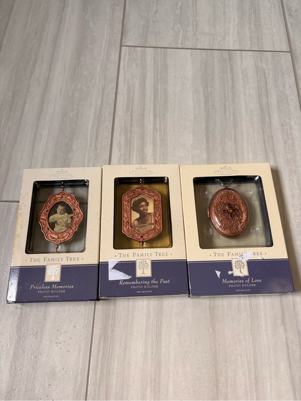 Lot of 3 Hallmark The Family Tree Photo Ornaments New In Box 2003